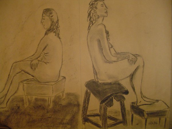 Carbonilla sobre papel misionero (boceto con modelo vivo) &raquo; 45 x 50 cm