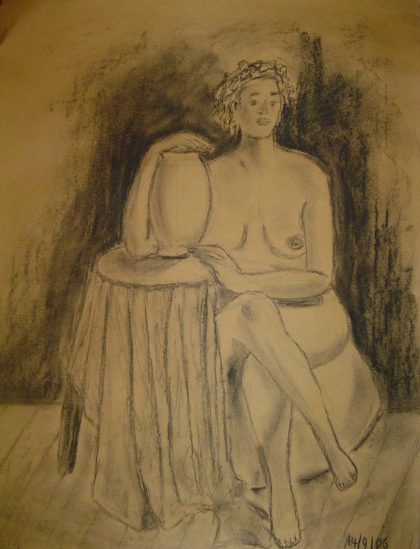 Carbonilla sobre papel misionero (boceto con modelo vivo) &raquo; 60 x 40 cm