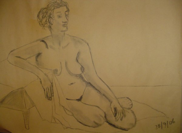 Carbonilla sobre papel misionero (boceto con modelo vivo) &raquo; 40 x 55 cm