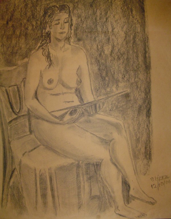 Carbonilla sobre papel misionero (boceto con modelo vivo) &raquo; 55 x 45 cm
