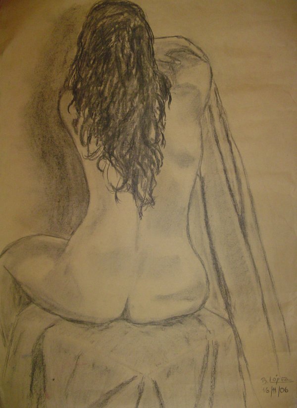Carbonilla sobre papel misionero (boceto con modelo vivo) &raquo; 60 x 40 cm